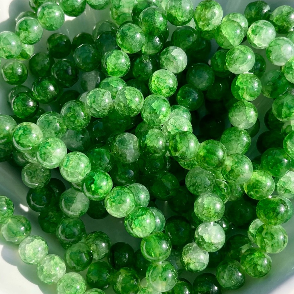 Marbled Green Glass Beaded Bracelets NWOT
